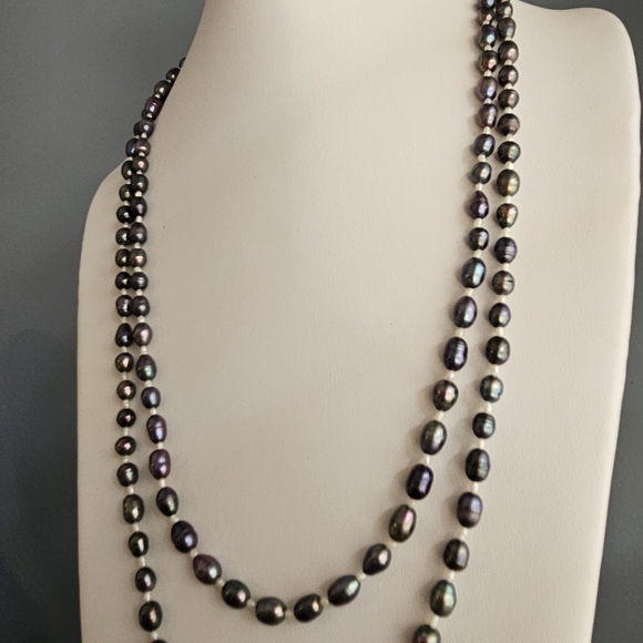 Genuine Black Pearl Necklace 54-inch Extra Long Beaded Single Strand GUC - Picture 8 of 13